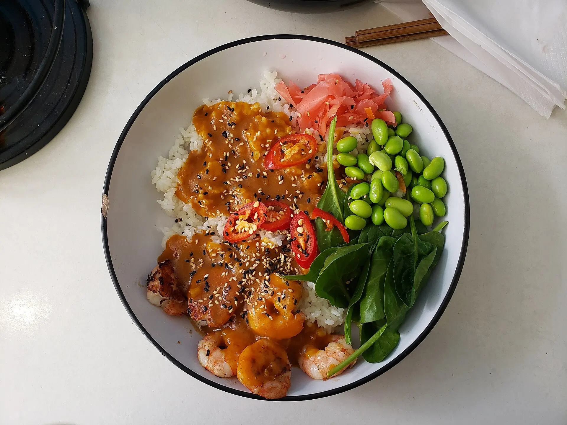Prawn curry, simmered slowly